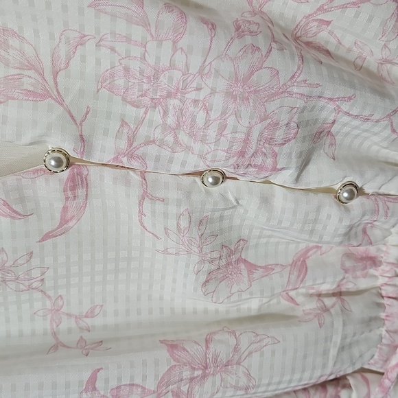 Joie Cream and Pink Floral Lined Long Sleeve Dress Size XL - Picture 6 of 9